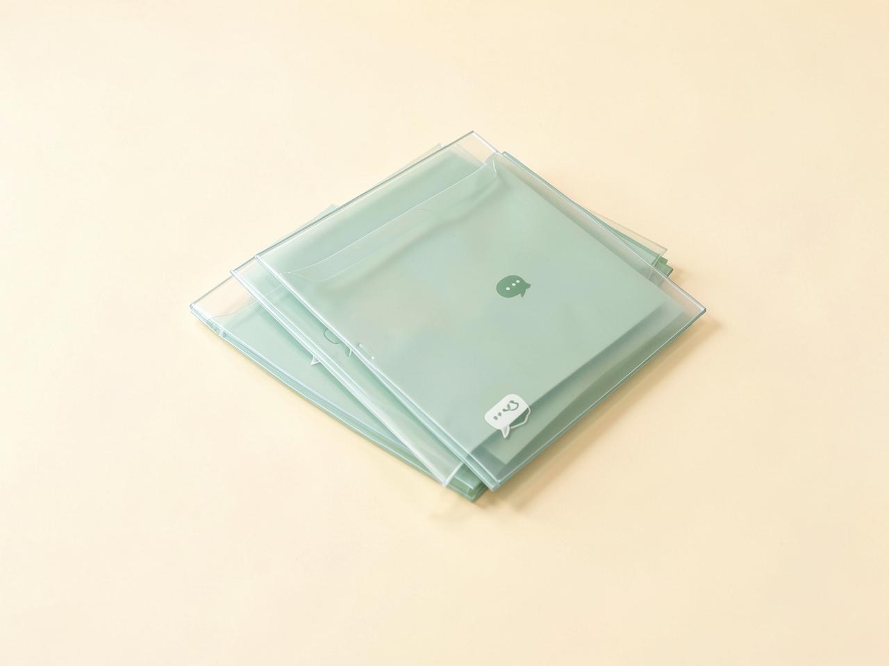 Stacked translucent folders holding chat cards